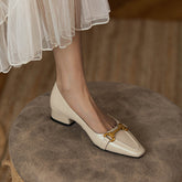 Soft Leather Metallic Buckle Low Heels Oshnow